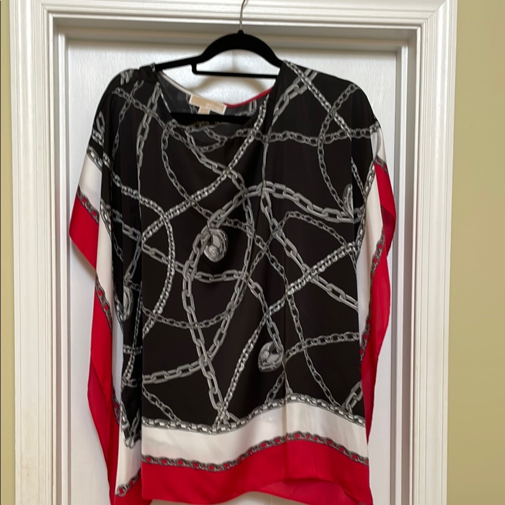 MICHAEL Michael Kors Black and Red Graphic 3/4 Sleeve Blouse